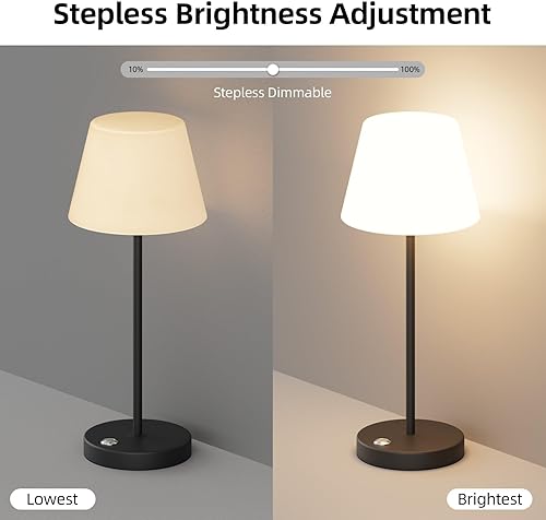 Miniatura 6 de Ralbay Lámpara de mesa inalámbrica, lámpara de mesa LED recargable, color negro, IP54, impermeable, 6000 mAh, funciona con pilas, lámpara de