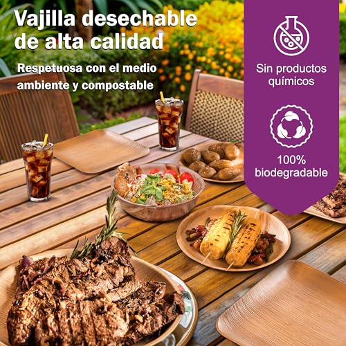 Platos y cuencos de hoja de palma Waipur orgánicos para evitar el plástico en comidas familiares 6