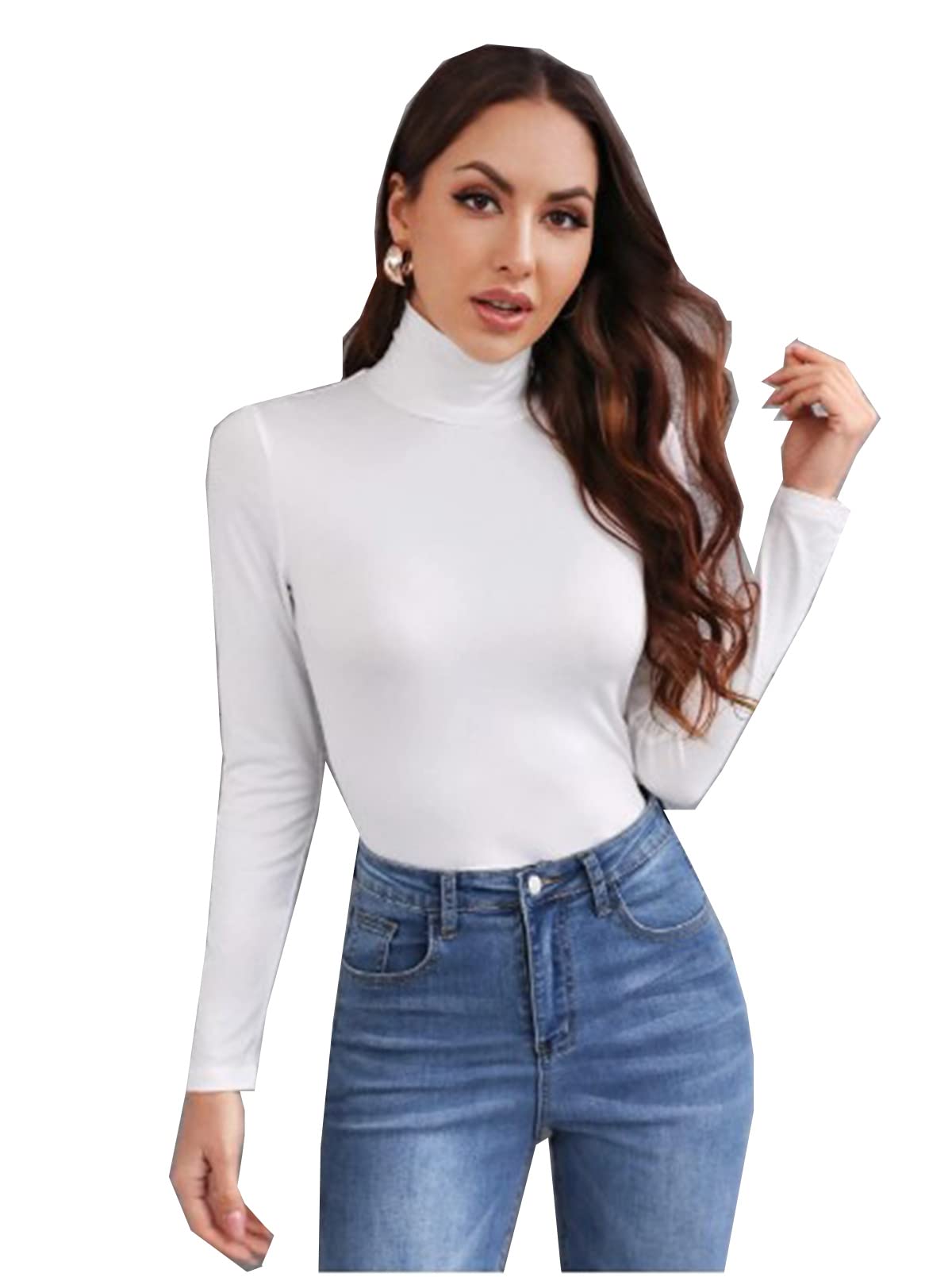 Zaif & Hari Women's White Zaif & Hari® Polo Roll Neck Long Sleeve Turtle Neck Jumper - Plain Mockneck Casual Top (, 12-14)