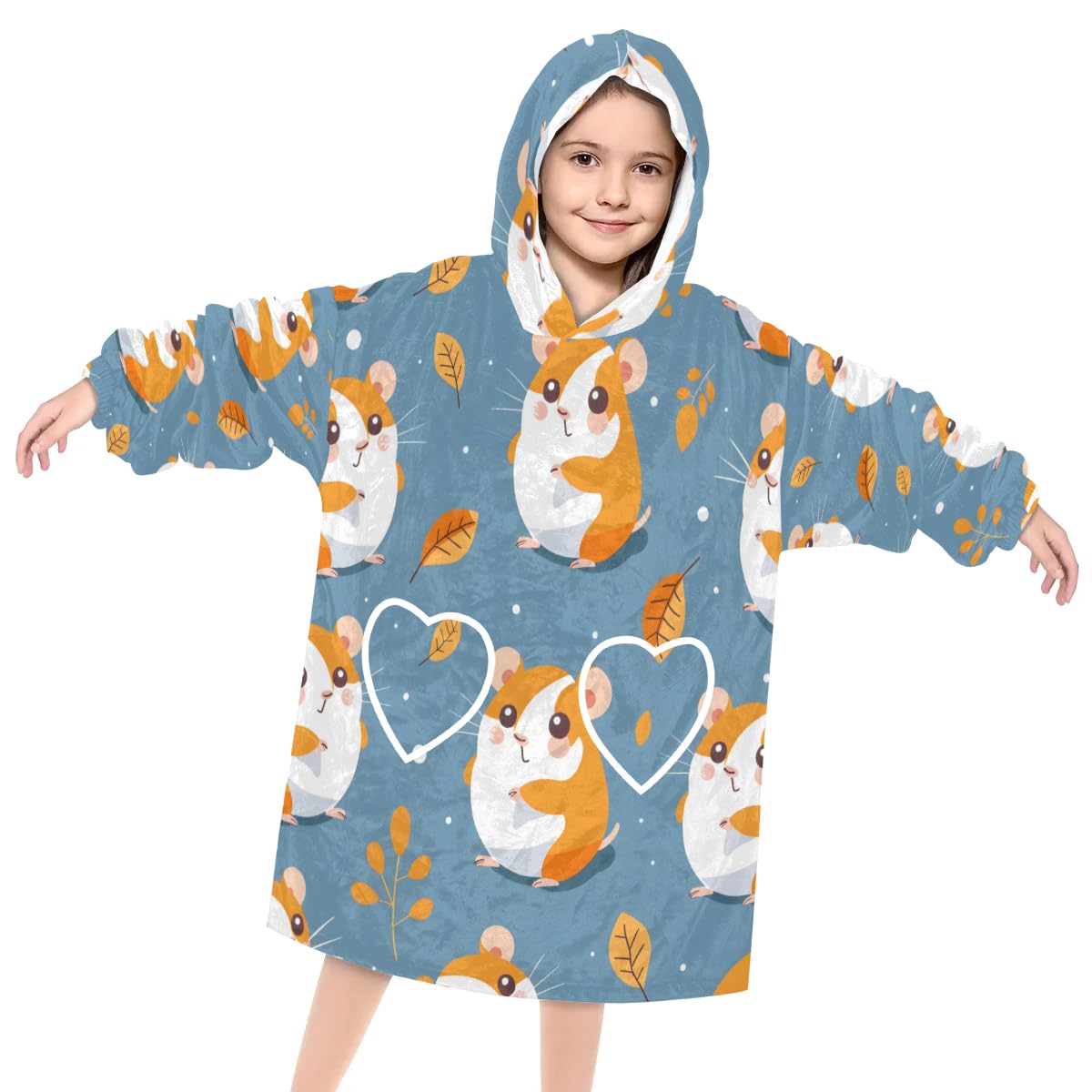 Pardick Wearable Blanket Hoodie for Kids, Hamster Fleece Sweatshirt Blanket Cute hamster Oversized Blanket Sweatshirt with Pocket Flannel Warm Hooded Blanket 6-10 Year Old Girl Boy Gift, One Size