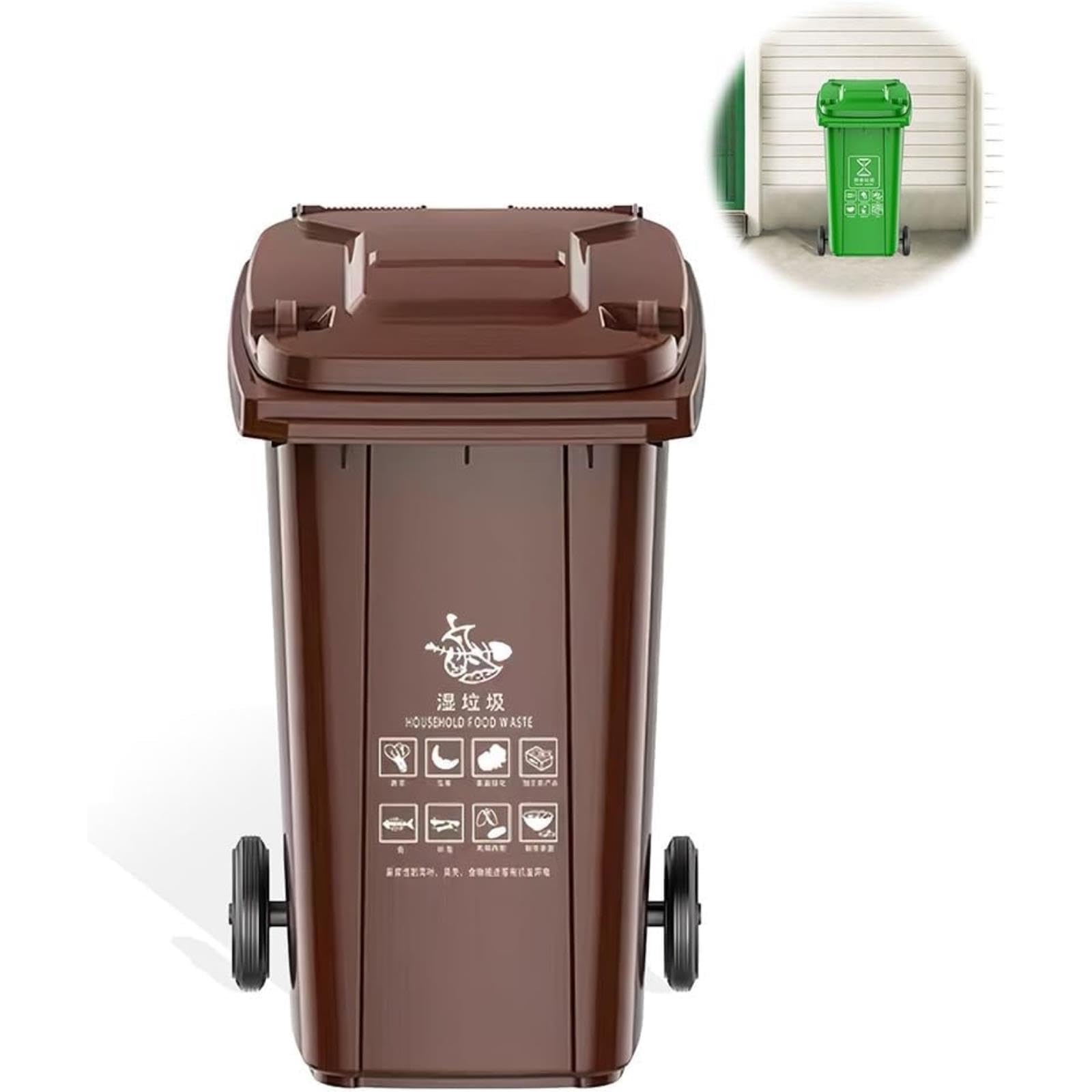 VITIWEDTY Outdoor Trash Can, Wheeled Garbage Can with Sealing Lid, Heavy Duty Waste Bin for Indoor and Outdoor Use (Brown 100L)