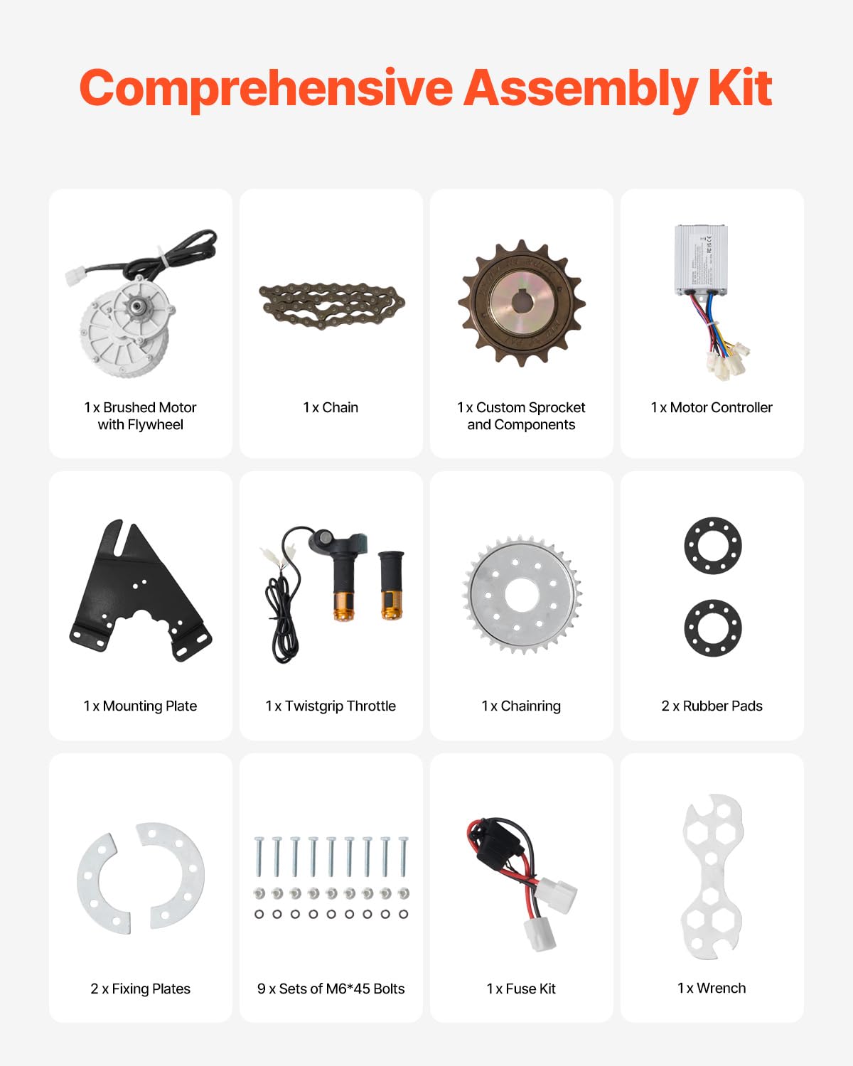 VEVOR Kit de moteur électrique à balais, 450 W, moteur électrique CC pour karts, 36 V 3000 tr/min, avec contrôleur de vitesse et kit d'accélérateur à poignée tournante, pour vélo électrique, scooter