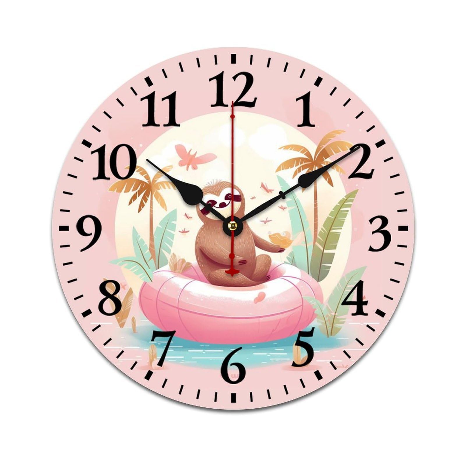 NTVOWPZO 10 Inch Wall Clock Wooden Sloth Flamingo Battery Operated Wall Clocks Silent Non-Ticking Square Wall Clock for Living Room Kitchen Home Office Wall Decorative Clocks