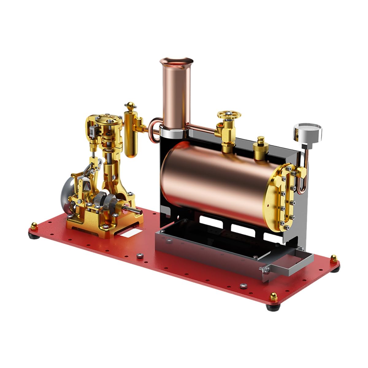 Dampfmaschinen Modellbausatz Der Funktioniert, RW-BL1K Mini Reversible Einzylinder Modellboote Live-Dampfmaschine mit Messingkessel für Dampfkraft Demonstration & Schreibtischdekoration