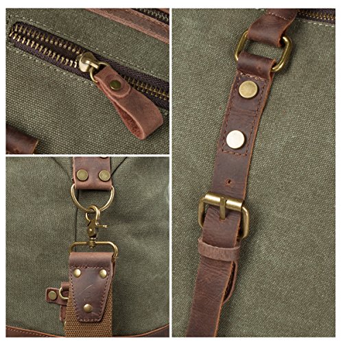 S-ZONE Oversized Canvas Genuine Leather Trim Travel Tote Duffel Shoulder Weekend Bag Weekender Overnight Carryon Hand Bag