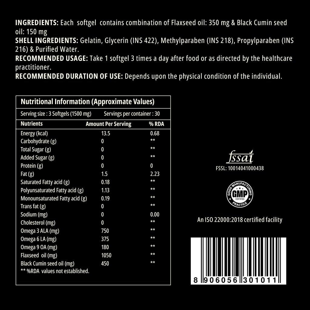 Curegarden Omega-3 Flax Seed Oil with Cumin Seed Oil | Flax 'N' Cumin, Omega-3 6 9, 90 Soft gels, 500mg, Anti–inflammatory, Brain Health, Anti–Oxidant. (Omega-3 Flax N Cumin-Pack Of 1) - Image 5 thumbnail