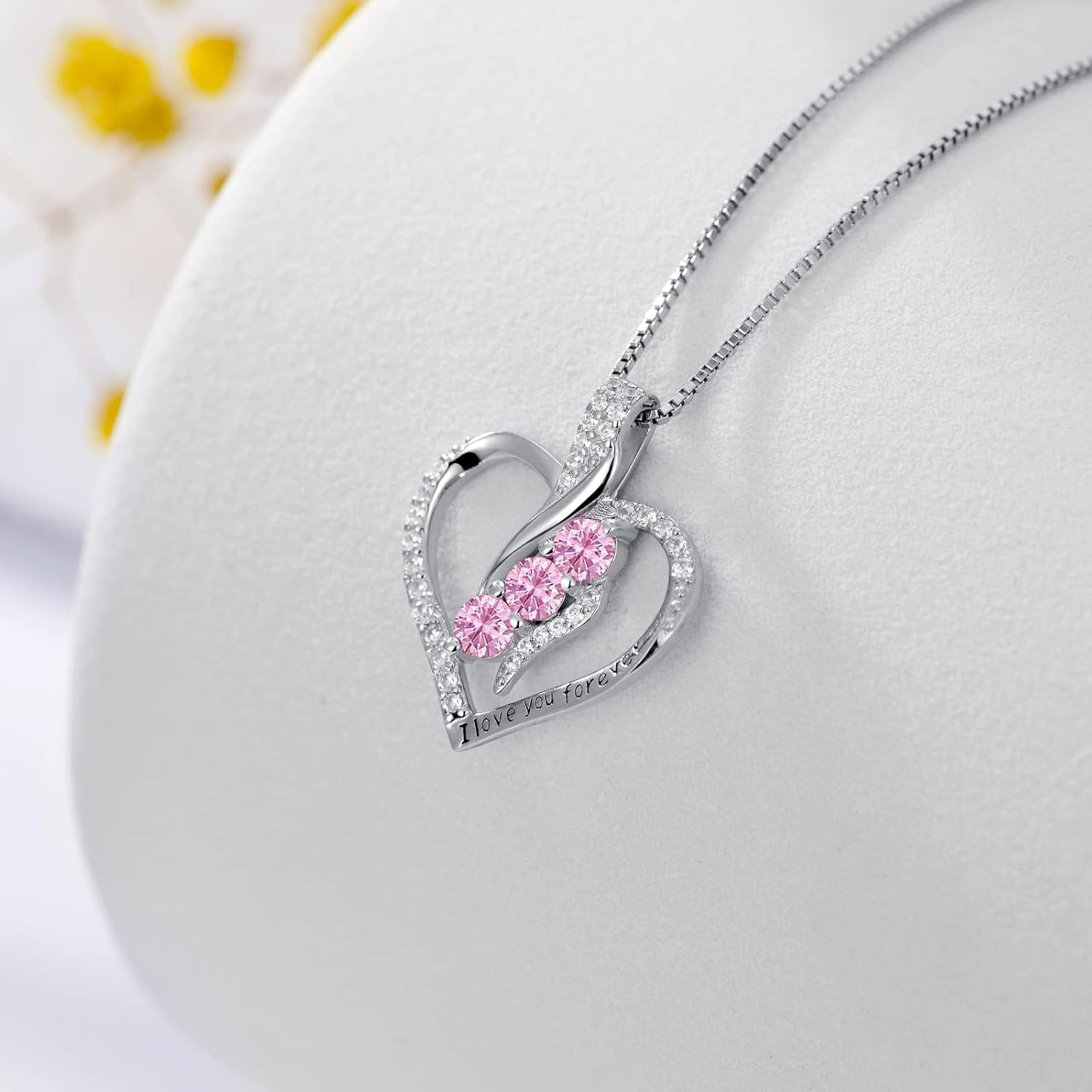 Gift for Women Pink Tourmaline Necklace Sterling silver Forever Love Heart Infinity pendant Necklace October Birthstone Jewelry Christmas Valentine Mothers Day Birthday Gifts for Daughter Her Wife Girlfriend - Image 4
