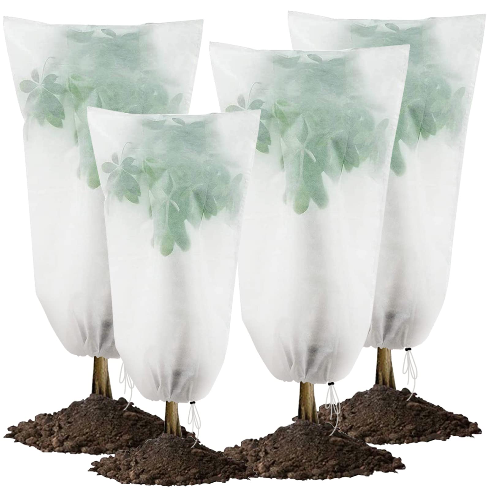 Lot De 4 Housses D'hivernage Pour Plantes - 80 X 120 Cm, Tissu Non Tissé Respirant - Protection Contre Gel, Neige, Vent Et Animaux