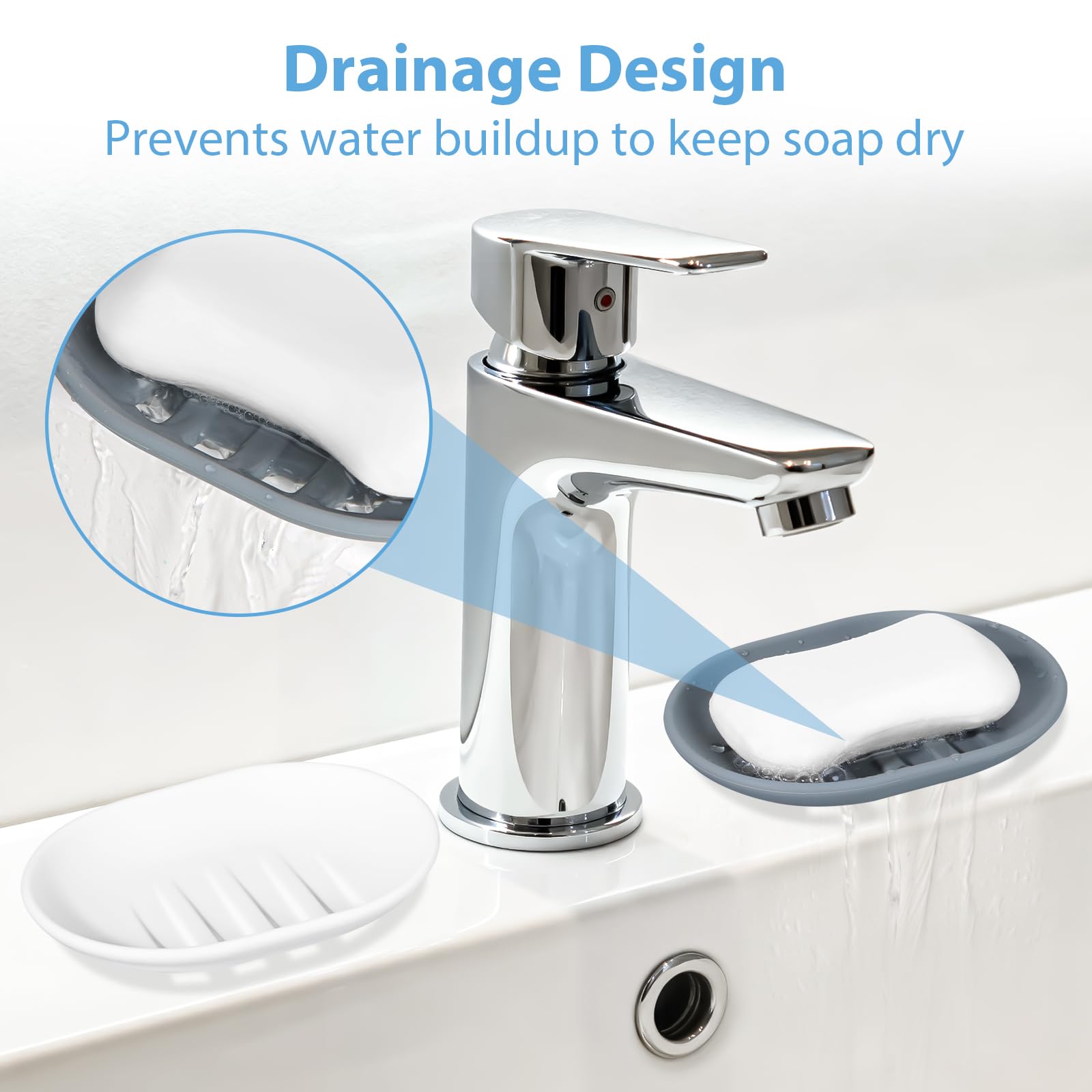 Porta Saponetta in Silicone, 2 Pezzi Portasapone con Drenaggio, Portasapone Bagno Antiscivolo e Flessibile, Portasaponetta da Doccia, Cucina - Grigio e Bianco - 3