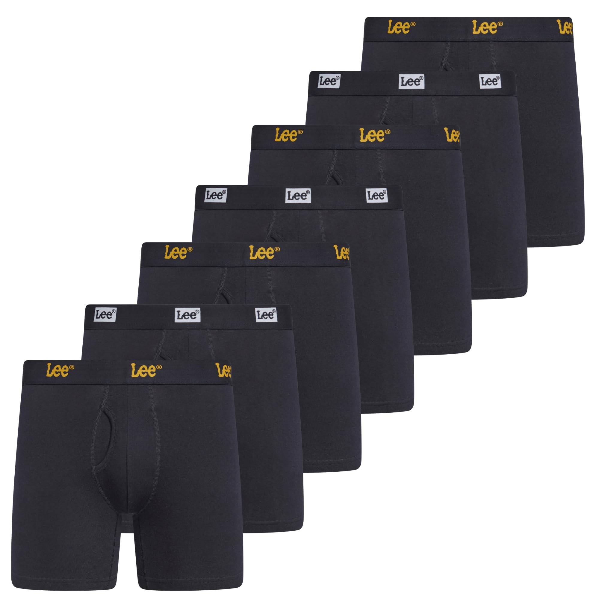 lee mens underwear boxer briefs for men pack of 7 - cotton stretch, tagless, moisture wicking, breathable black