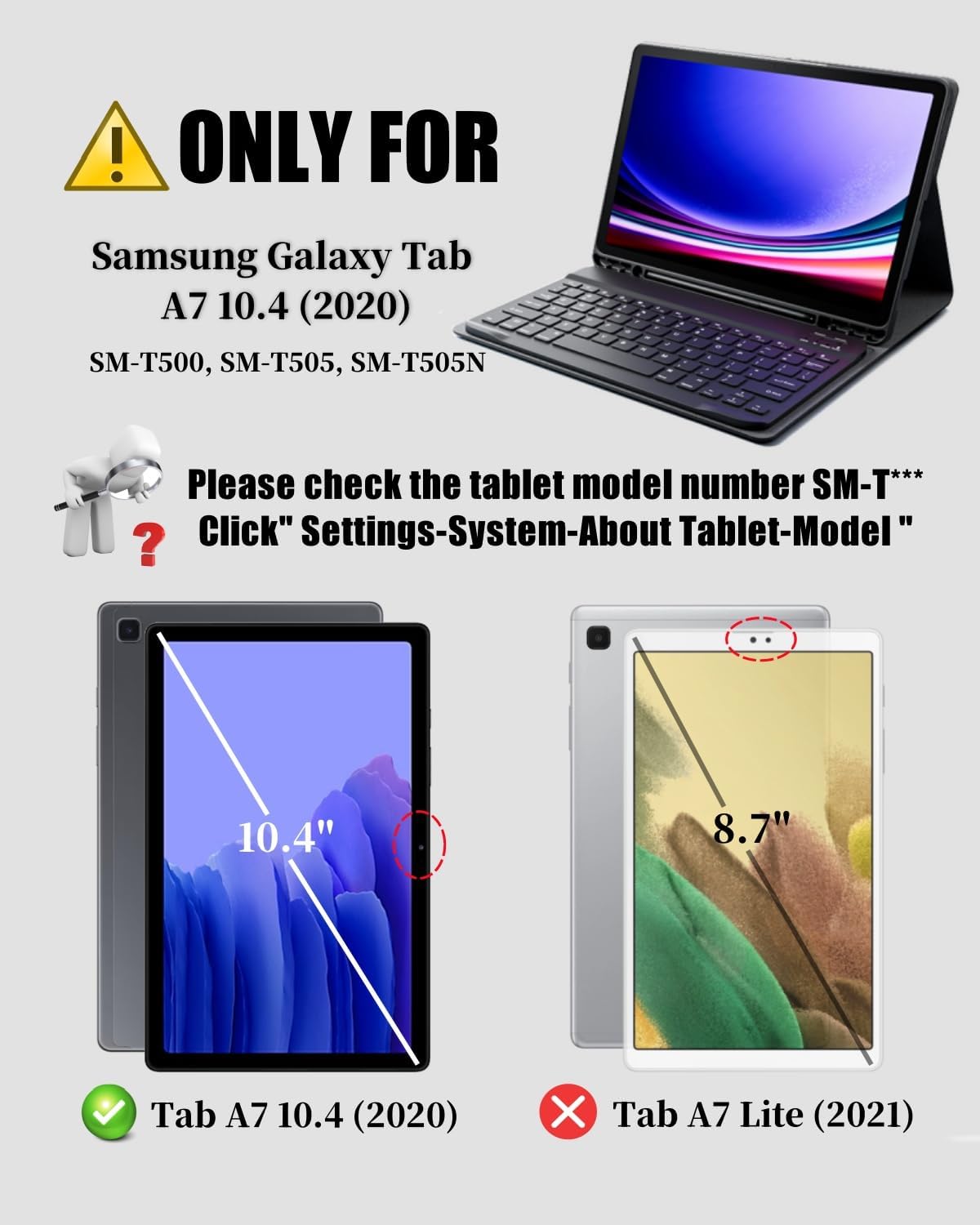 Case Keyboard for Samsung Galaxy Tab A7 2020 10.4-inch SM-T500 SM-T505 SM-T505N Built-in Pencil Holder with Mouse - Black