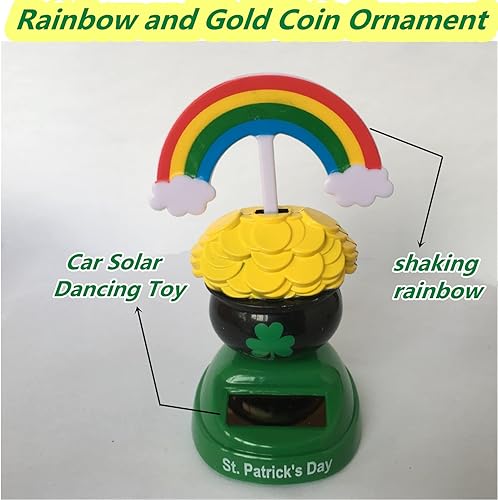 Miniatura 5 de ElodieAu 2 piezas de juguete solar de cabeza de coche del día de San Patricio, figuras de duende con energía solar, figuras que sacuden, decoración