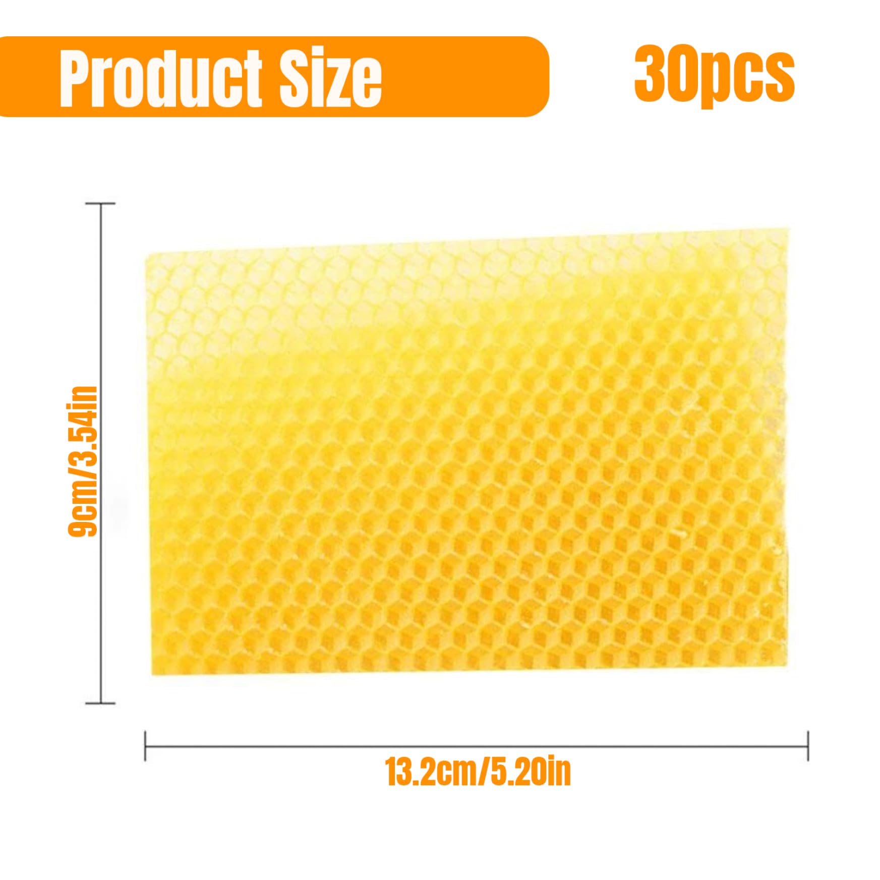 Feuilles de Cire d'abeille 30pcs Founds de Base de Cire d'abeilles 5.2x3,5 '' Foundation de Cire pour Cadres d'abeilles Feuilles en nid d'abeilles Naturel Feuilles de Cire d'abe