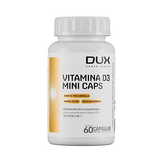 DUX HUMAN HEALTH Vitamina D3 Mini Caps 60 Cápsulas – 2000 UI por Cápsula, Sem Glúten e Sem Açúcar
