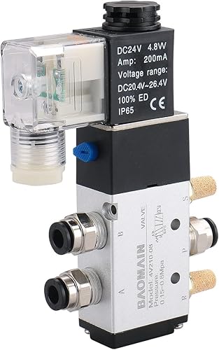 Miniatura 32 de Baomain 4V210-08 Electroválvula eléctrica, 24V DC 2-Posición 5-Way 1/4" Puerto PT, operado por piloto, cuerpo de aluminio con caja de conexiones