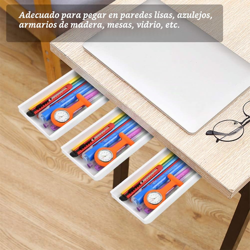 Cajones Autoadhesivos 2Pcs Cajones para Debajo del Escritorio, Organizador de Escritorio, Bandeja para Lápices, Cajón Invisible, Soporte de Escritorio para Oficina, Organizador Pequeño Debajo de Mesa