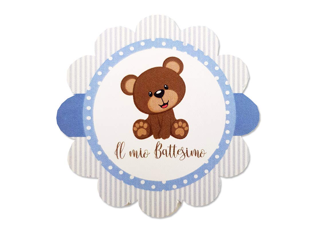 Bigliettini Per Bomboniera a forma di Fiore 50 pz - evento a scelta ( Battesimo Orsetto Celeste
