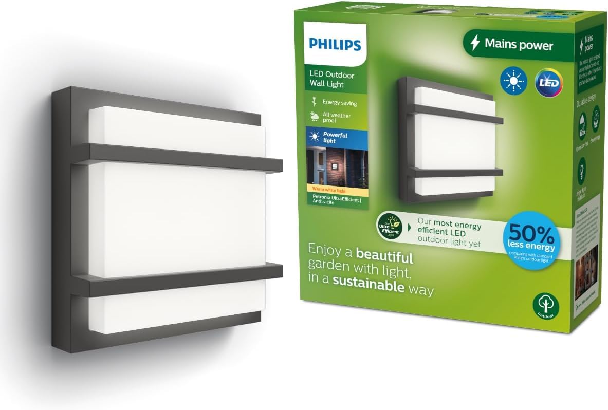 Philips Antracite Lighting Petronia Ultraefficient Outdoo Wall Light, 3.8W, 2700K, Ip44 Weatherproof