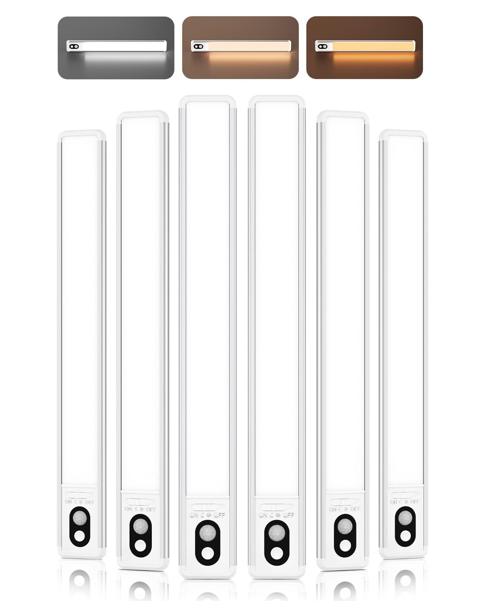 Luz Led con Sensor de Movimiento, 35 cm Luz Armario, 6 piezas | Lámpara Led Recargable con 3 temperaturas de color,2200 mAh, Atenuación Continua, Montaje Magnético para Armarios y Vitrinas