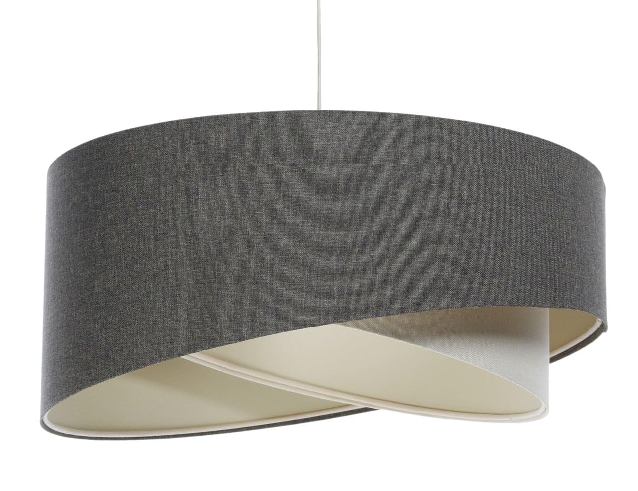Licht-Erlebnisse Pendelleuchte E27 rund Ø 40 cm Grau Creme Stoff Modern Boho Hängelampe Wohnzimmer Hängeleuchte Esszimmer