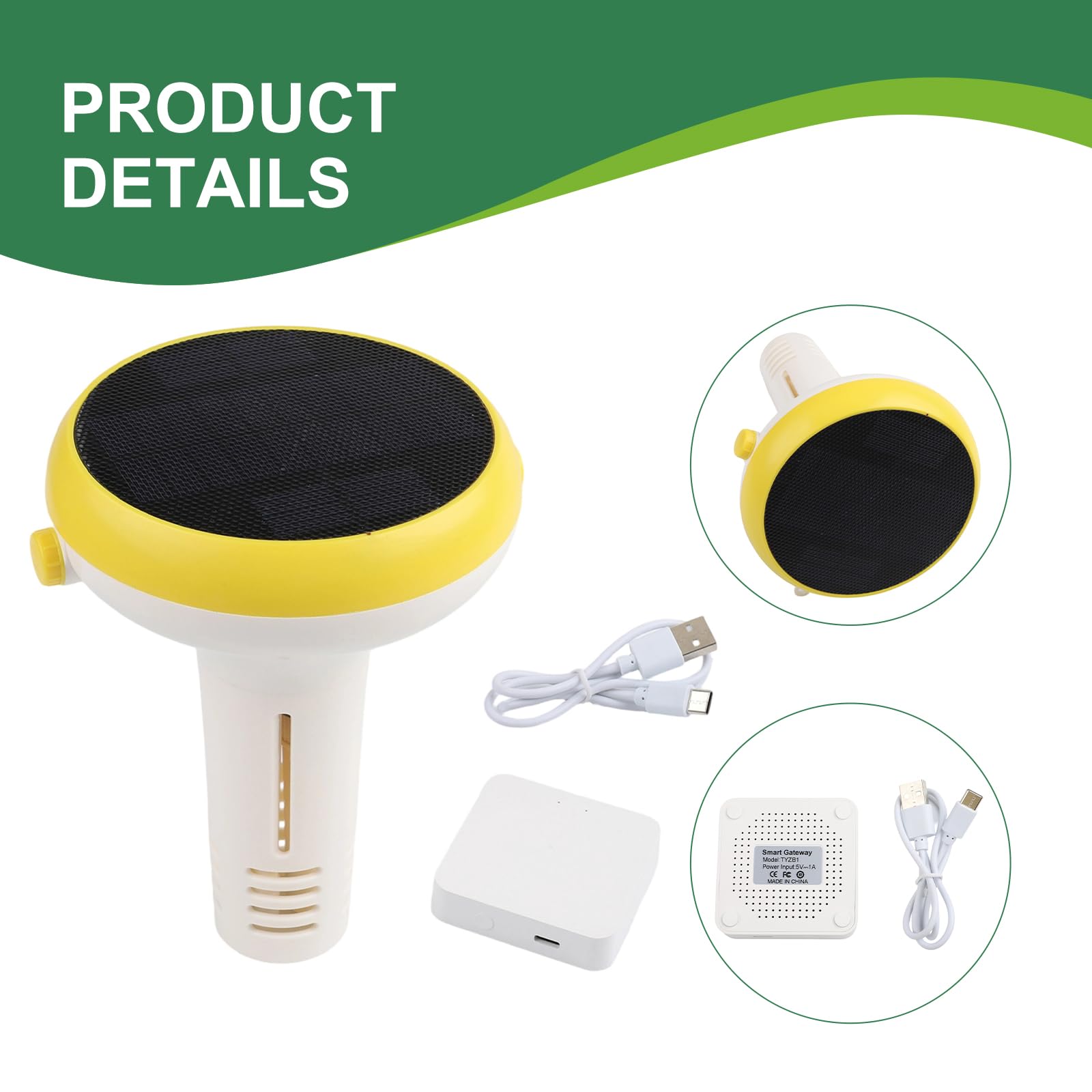 Testeur solaire de qualité de l'eau pour piscine, 7 en 1 pH ORP salinité avec alertes d'application, capteur sans fil IP67 et passerelle pour le suivi des données réelles
