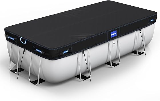 Holiwei 7x10 Ft Rectangular Pool Cover with Reflective Strips for Above Ground Pool, 420D Swimming Pool Cover for Rectangular or Oval Frame Pools, Solar Cover with Drawstring and Ground Nails