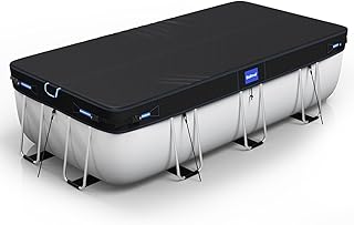 9x18 Ft Rectangular Pool Cover with Reflective Strips for Above Ground Pool, 420D Swimming Pool Cover for Rectangular or Oval Frame Pools, Solar Cover with Drawstring and Ground Nails