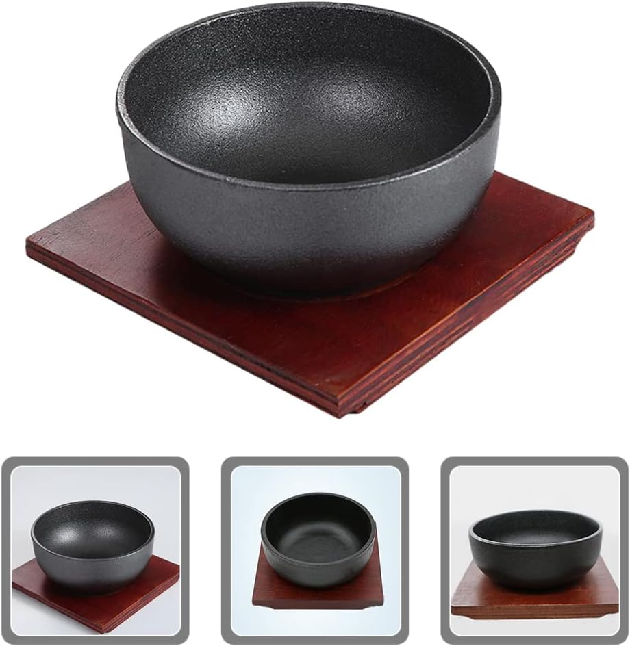 Zerodeko Noodle Bowl Dolsot Bibimbap Bowl Cast Iron Korean Stone Sizzling Hot Pot Cooking Korean Soup with Wood Base for Soup Rice Stew s