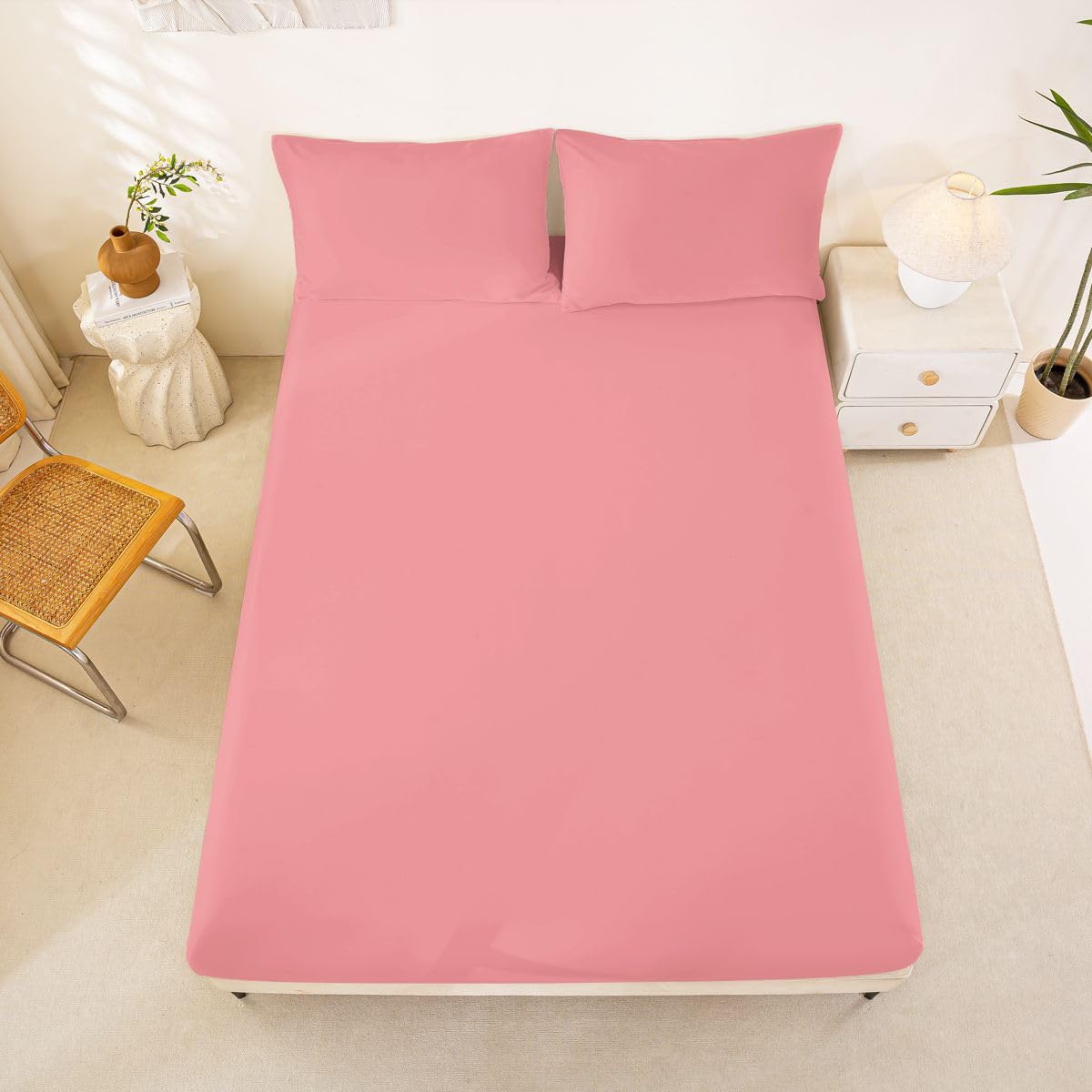 Homemissing 2 sábanas bajeras con 2 fundas de almohada, tamaño King, color liso, bolsillo profundo de 16 pulgadas, para niños y niñas, estilo casual, moderno, decoración de dormitorio para