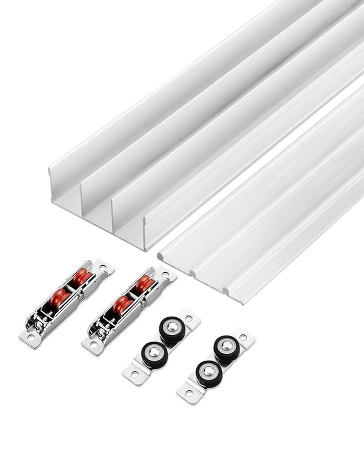 Kit de herrajes para puerta corredera de triple riel de montaje en F de alta resistencia – Trac de aluminio ajustable para puertas de armarios y armarios – Sistema de derivación de triple panel de 110