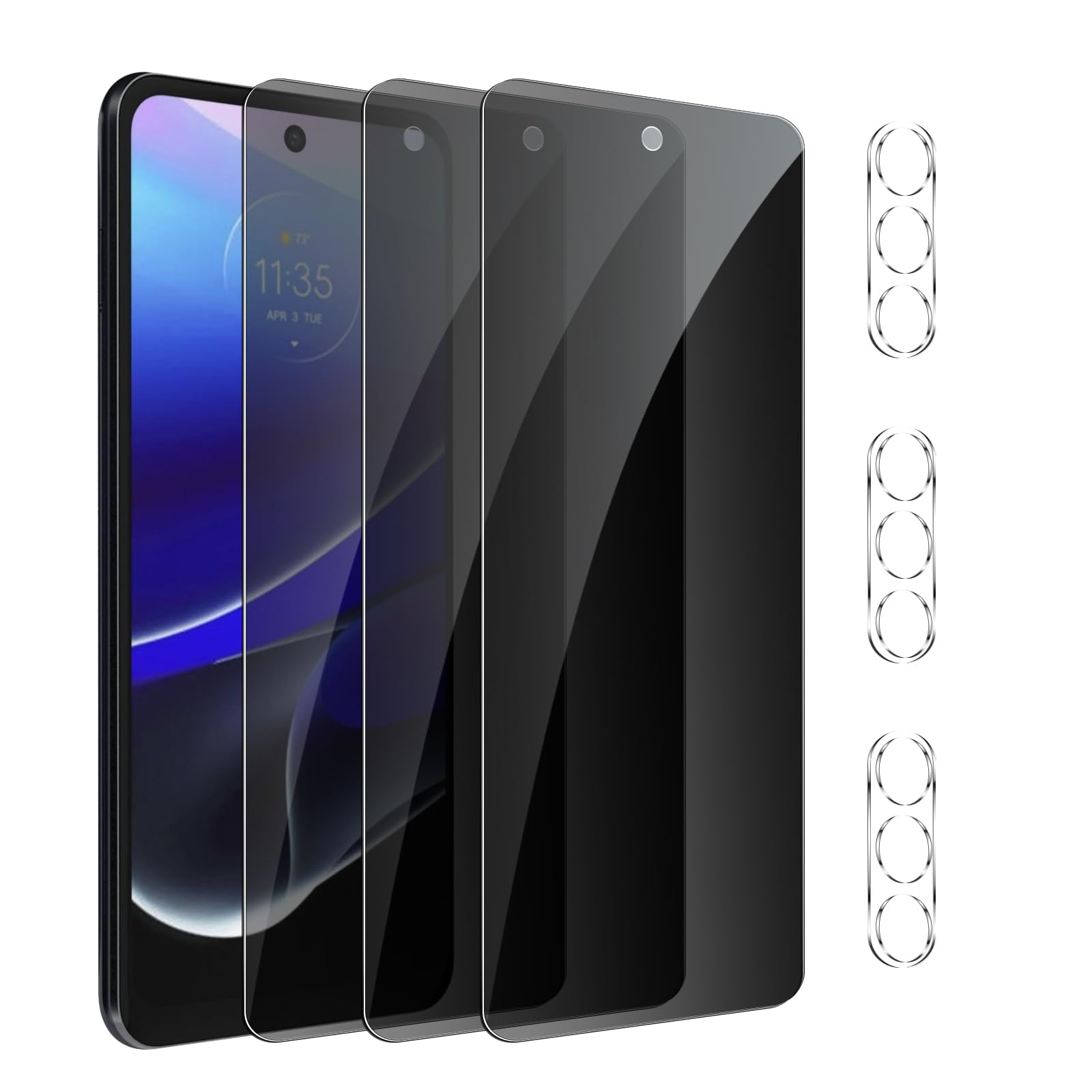 [3+3 Pack] Privacy Screen Protector for Moto G Stylus 5G 2022 with 3 Pack Camera Lens Protector, HD Clear Tempered Glass Film, Anti Spy, Anti Scratch,