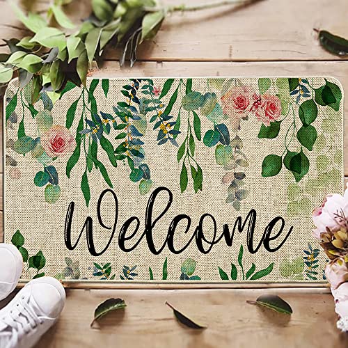ORTIGIA-Welcome-Doormat-Spring-Summer-Eucalyptus-Leaves-Floral-Doormat-Outdoor-Outside-Indoor-Entrance-Mat-Non-Slip-Durable-Absorbent-Easy-Clean-Entryway-17×295-Inch ORTIGIA Welcome Doormat Spring Summer Eucalyptus Leaves Floral Doormat Outdoor Outside Indoor Entrance Mat Non Slip Durable Absorbent Easy Clean Entryway 17×295 Inch