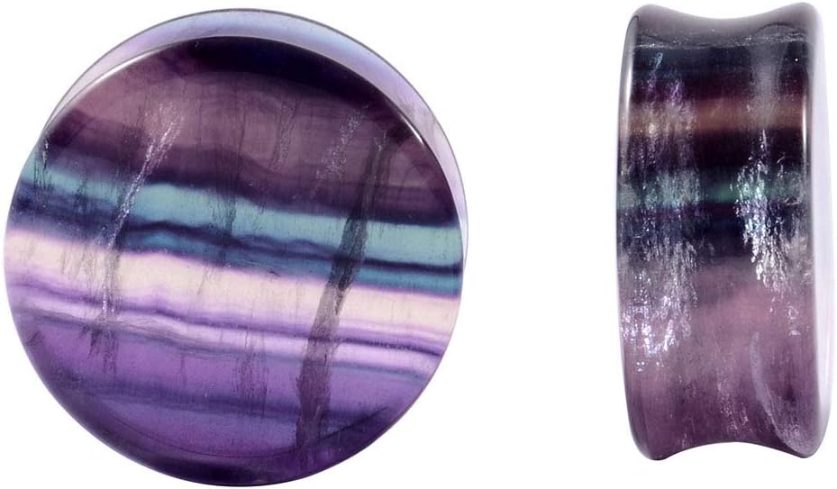 Pair Aurora Fluorite Saddle Ear Flesh Tunnel Plugs Stone Double Flared Ear Expander Ear Gauges Ear Weights Body Piercing Jewelry