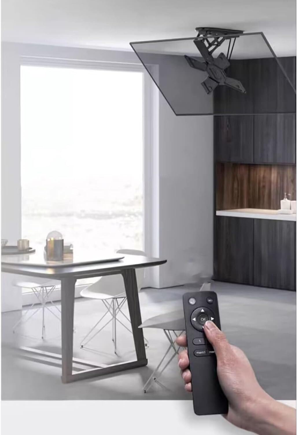 7UIYgtyO LNNW Ceiling TV Mount Hidden Drop Down Electric TV Lift 0-75° Flip Down, Fits 32-55 Inch LED Screen Display TV Mount TV Wall Bracket