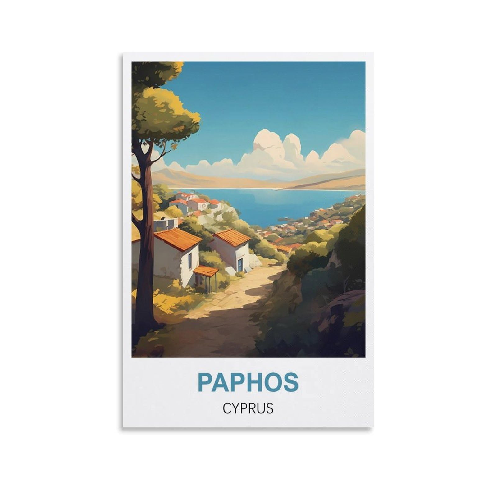 Whcheeh Unframe-Style Paphos Cyprus Vintage Travel Poster 24X36inch(60X90cm) Canvas Art Print Wall Art Decor Picture