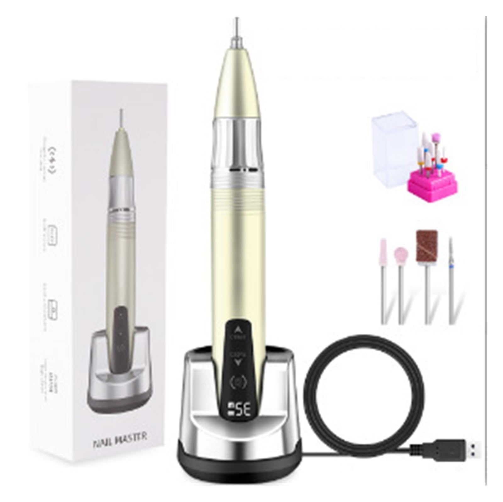 Trapano for Unghie 35000 RPM, Levigatrice for Elettrica con Accumulo di Energia Portatile, Manicure Professionale, Lima for for Acriliche , Basse vibrazioni(Gold-07)
