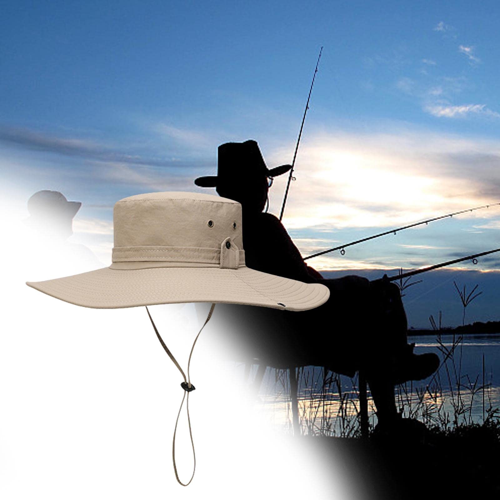 LOVIVER Cappello da pescatore larga Cappellini da pesca Cinturino regolabile leggero Casual Comodo Cappello da sole Visiera per arrampicata Sport, Stile a cachi