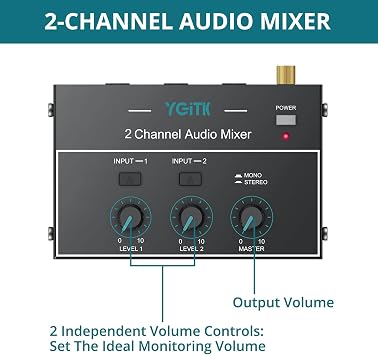 2 Channel Stereo Mixer 1/4 1/8 TSR Audio Output/Input Jacks for Guitars