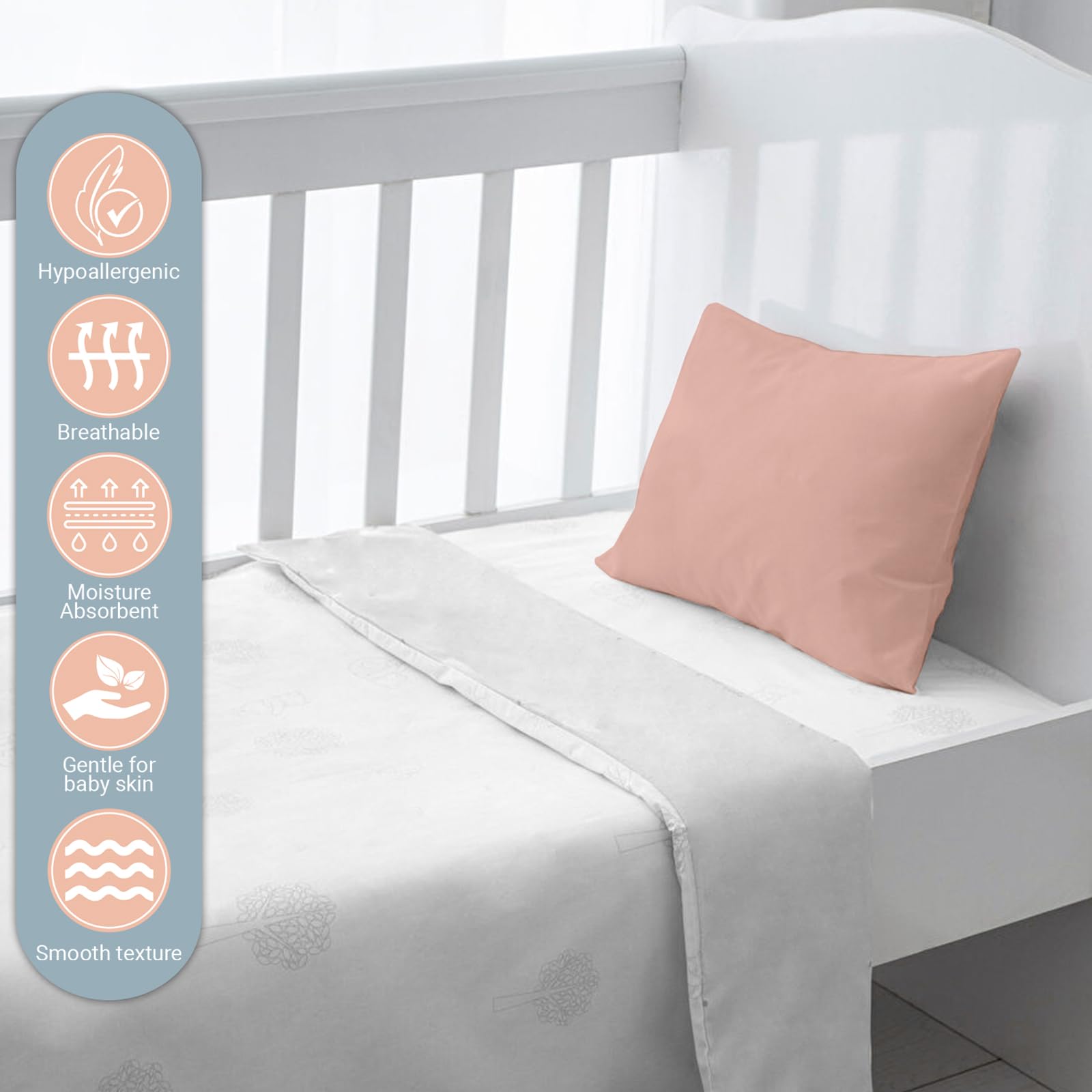 Pizuna Toddler Pillow Cases 33 x 46 cm, Misty Rose, 400 Thread Count 100% Long Staple Cotton Crib Pillowcase Set of 2 - Image 2