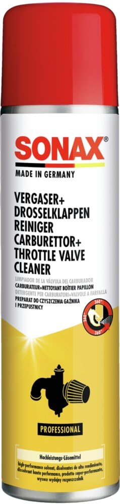 SONAX Vergaser + DrosselklappenReiniger (400 ml) Hochleistungs-Lösemittel für stark verschmutzte und verkokte Motorteile | Art-Nr. 04883000