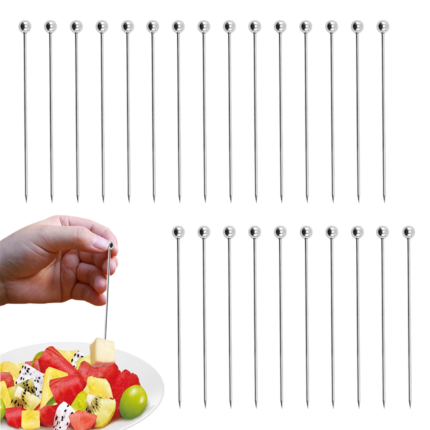 25 Piezas Palillos de Cóctel de Acero Inoxidable, Martini Pinchos Brochetas de Bebidas de Metal Reutilizables Palillos de Cóctel Juego de Palillos de Bebidas de Oliva para Fiestas Eventos