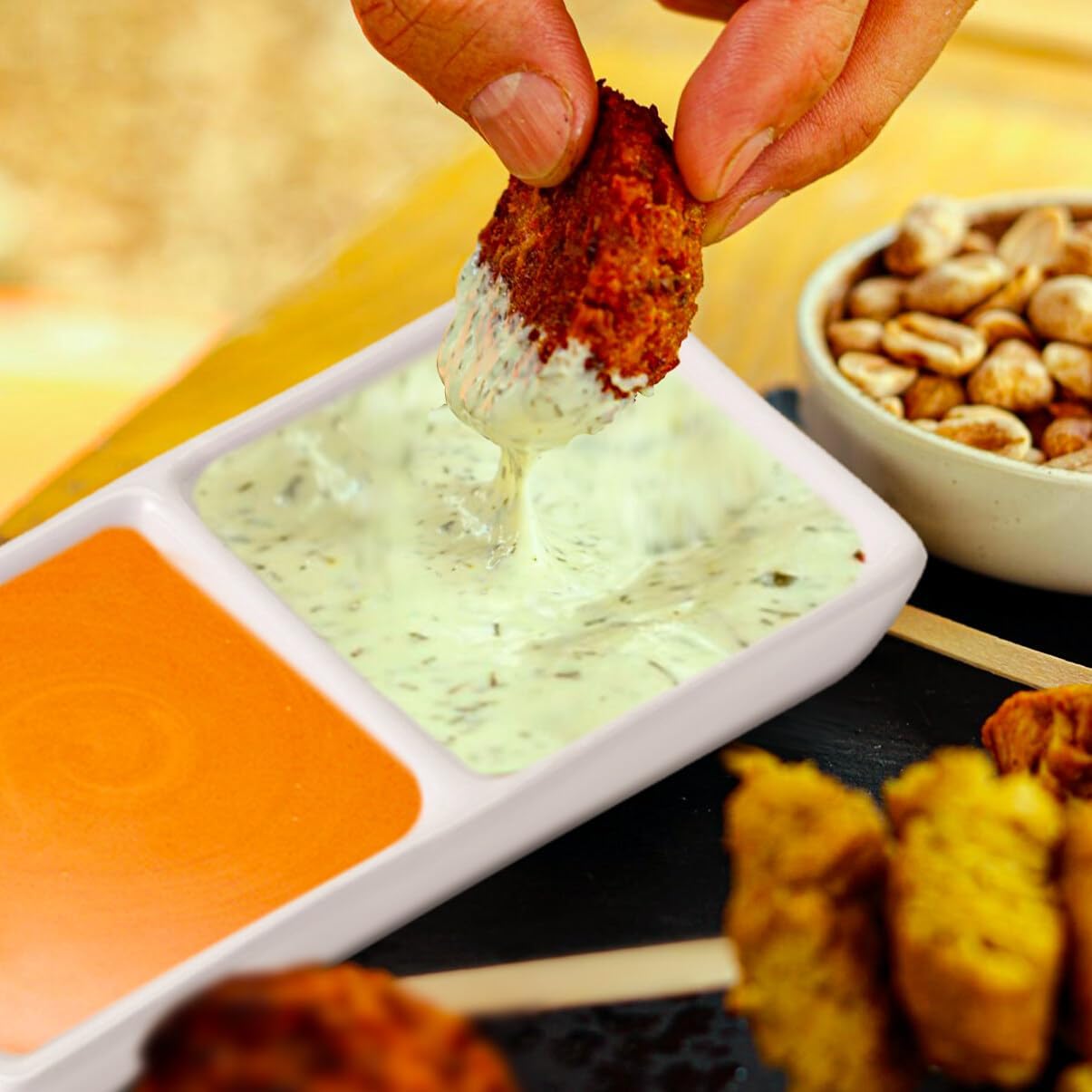 Kichvoe Ceramic Divided Sauce Dish 2-Compartment Appetizer Serving Tray Snack Serving Tray for Soy Sauce Vinegar Ketchup Condiments Home Kitchen Gatherings 4.72 X 2.75 in