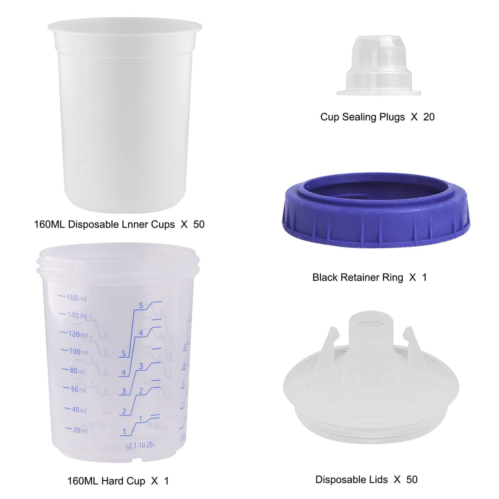 Lot de 50 tasses à mesurer avec couvercles pour mélanger la peinture avec