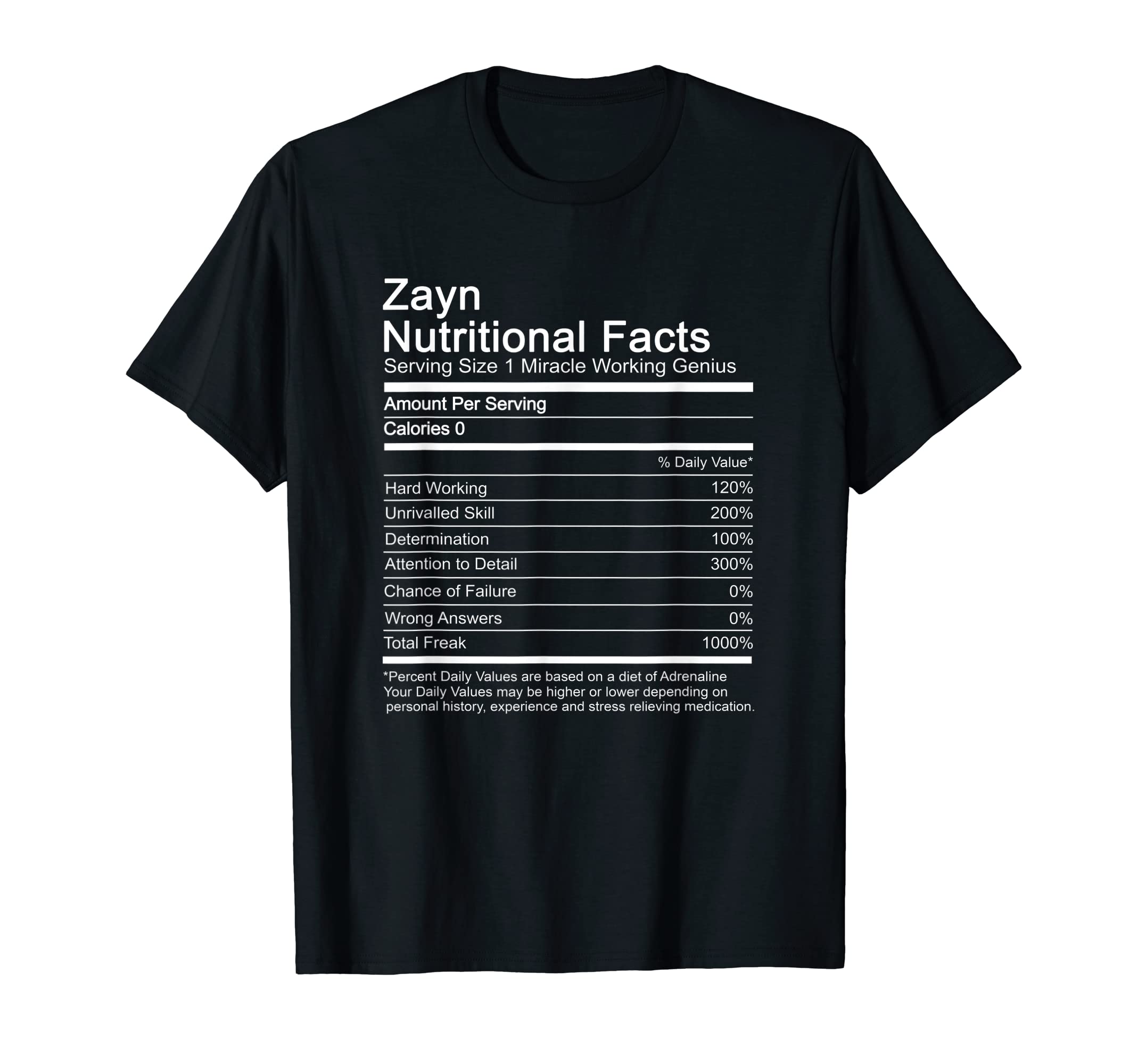 Zayn Funny Name Nutritional Facts T-Shirt