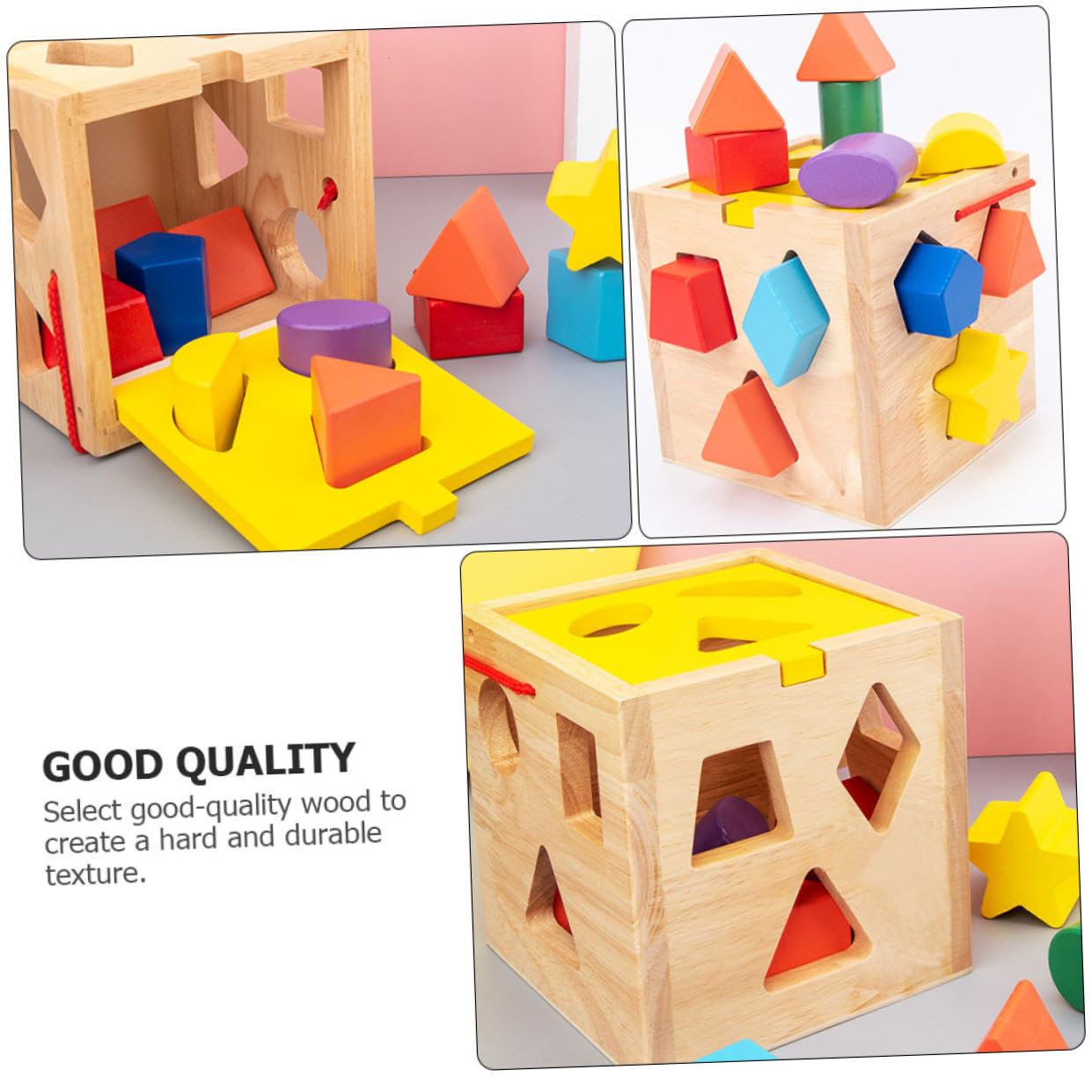 FRCOLOR Caja de Bloques de Construcción de Madera Premium con Juguete Educativo de Clasificación de Formas para Desarrollo de Habilidades Motoras y Rompecabezas Montessori