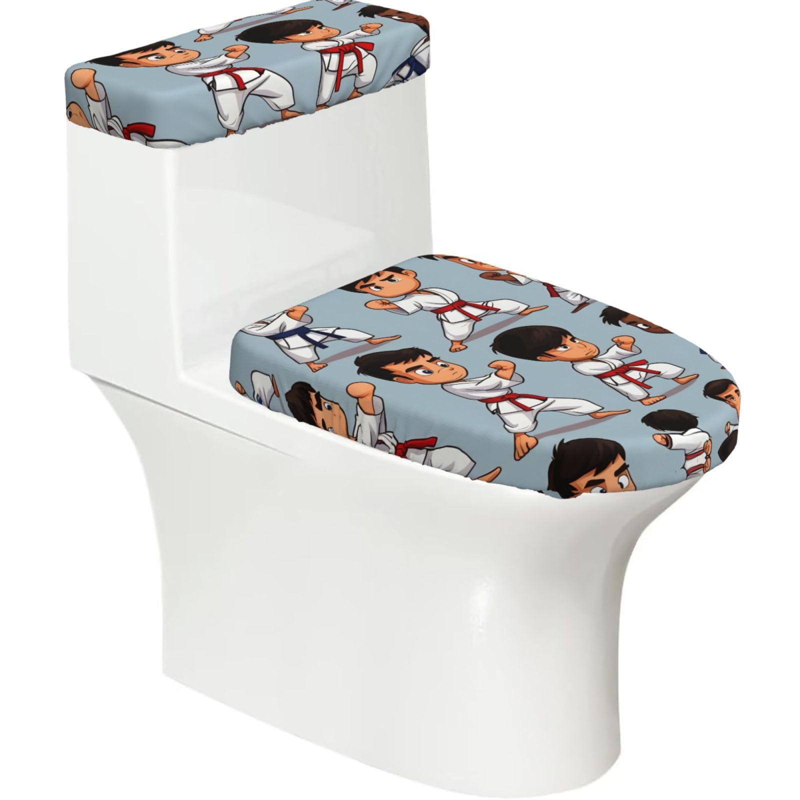 Cartoon Karate Print Toilet Seat Lid And Tank Covers Universal Fit Smooth Seat Cushion Easy To Clean For Home Hotel