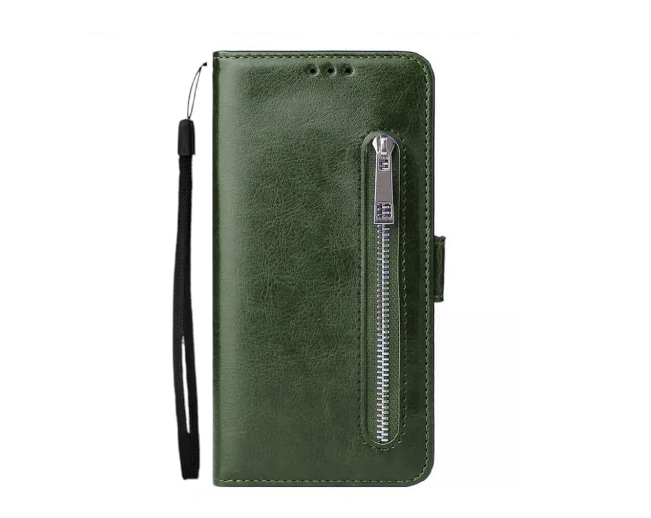 teletel zipper series flip mobile cover pu leather | card & cash pockets | magnetic loop | front zip lock wallet case (dark green) for new samsung galaxy a13