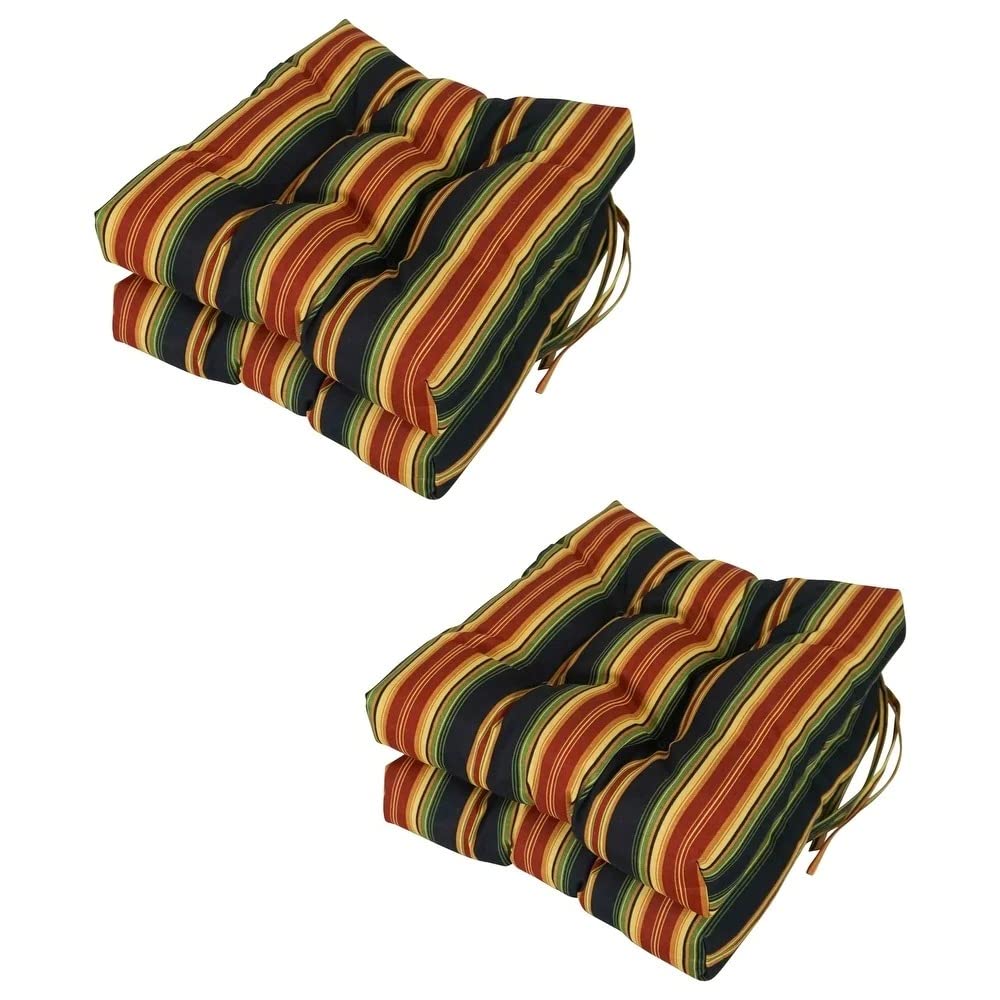 4 Piece Beautiful Striped Print Red Color Outdoor Seat Cushions for Patio Furniture 16 in. D X 16 in. W X 3.5 in. H Size, Fade & Uv Resistant Reversible | All Season Pretty Yellow Shade, Durable