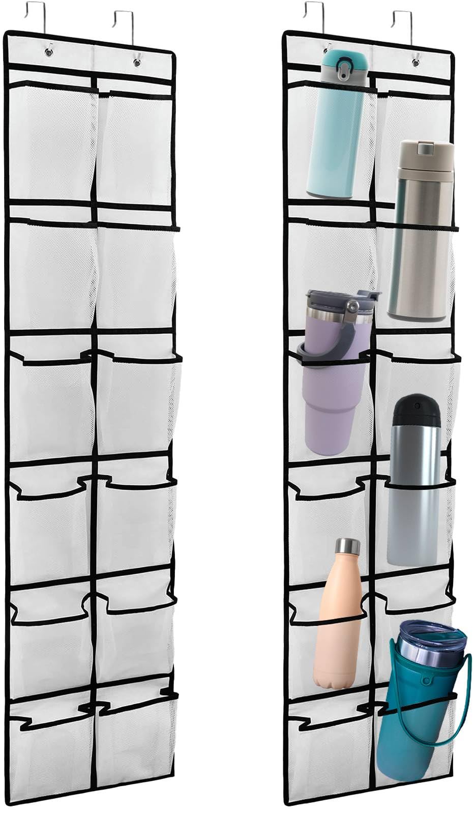 Intersnug 2PCS Over The Door Water Bottle Organizer, 24 Holders Water Bottle Storage Rack Cup Organizer Various Sizes, For Kitchen Cabinet Pantry