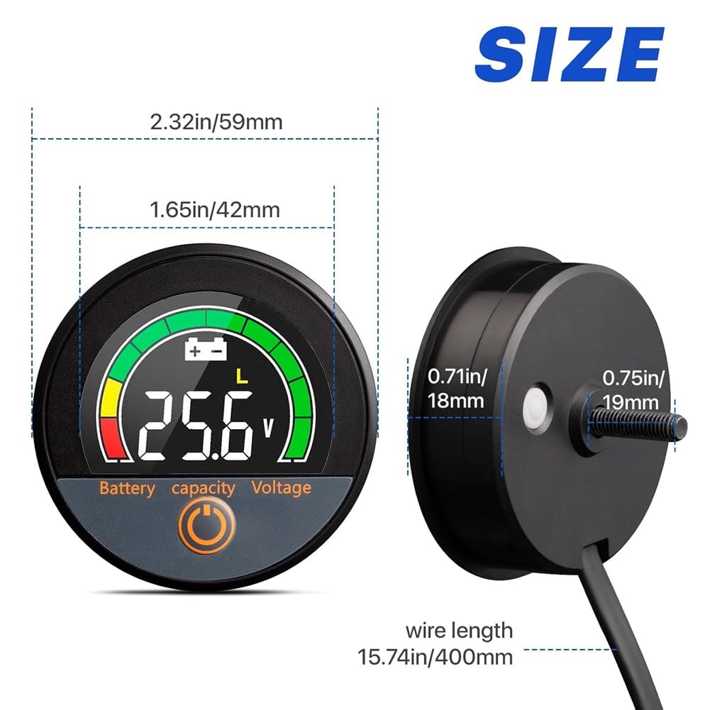 Compteur de Tension de Capacité de Batterie Étanche IP67 12 V 24 V 48 V 60 V 84 V avec Écran LCD Rétroéclairé et Alarme de Basse Tension pour Lithium